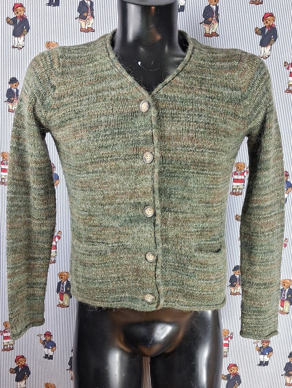 Women's Vintage Evan Picone Green 2 Pocket 5 Button Up Sm Cardigan Sweater